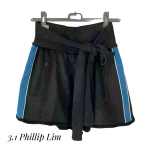 3.1 Phillip Lim Black French Terry High Waisted Shorts w/ Crochet Tie Size XS/S